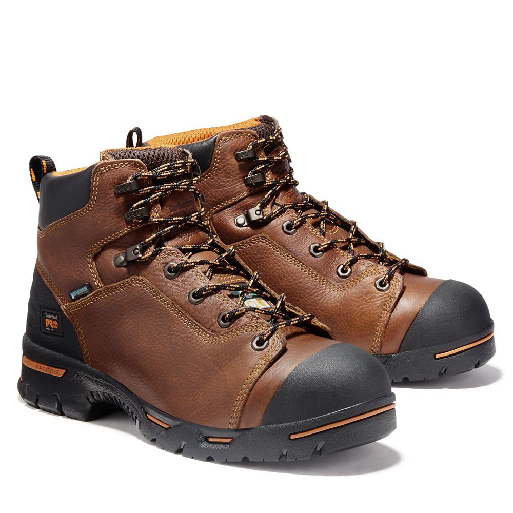 Timberland Μποτακια Εργασίας Ανδρικα Καφε/Μαυρα - Pro® Endurance 6\" Steel Toe - Greece 1095267-JY